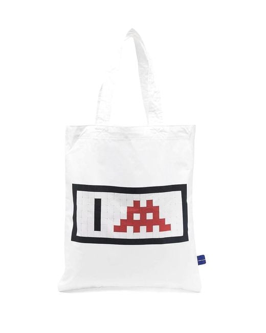 Comme des Garçons White Space Invaders Logo Shopping Bag Tote
