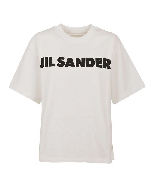 Jil Sander White Crew Neck Short Sleeve Boxy T-shirt With Printed Logo