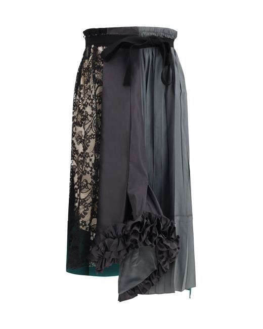 Prada Green Midi Patchwork Skirt Silk