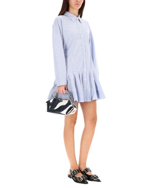 Ganni Blue Striped Chemisier Dress Organic Cotton