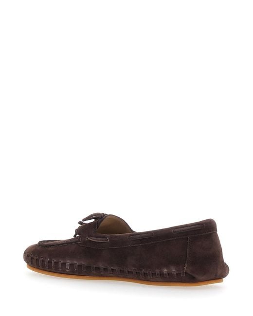 Le Monde Beryl Brown Loafers With Suede Bow Detail Goat
