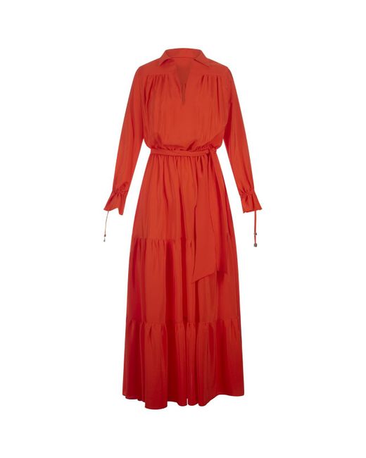 Kiton Red Bright Silk Shirt Long Dress