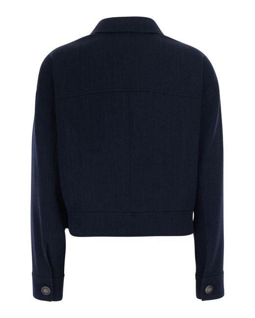 Brunello Cucinelli Blue Cropped Wool Jacket Blazers