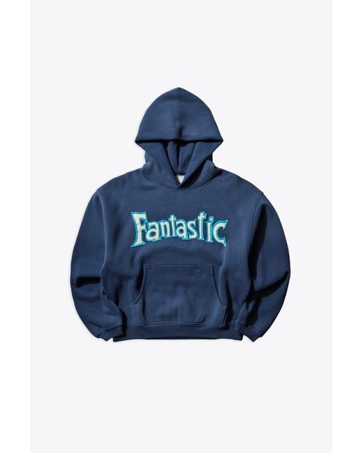 ERL Blue Fantastic Hoodie Knit Blu Cotton Hoodie With Front Applique for men