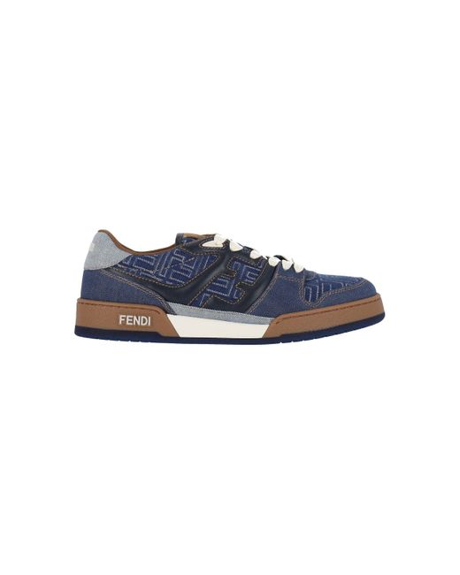 Fendi Blue Ff Jacquard Denim Match Sneakers for men