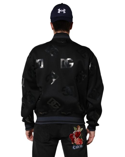 Dolce & Gabbana Black Logo Print Zip Up Jacket for men