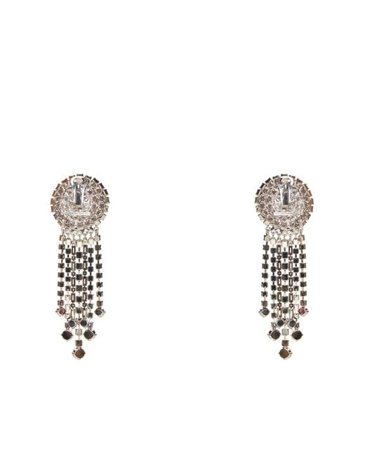 Alessandra Rich White Crystal Fringed Round Earrings