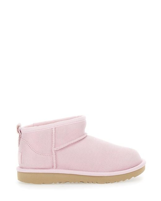 Ugg Pink Classic Ultra Mini Ankle Boots Leather