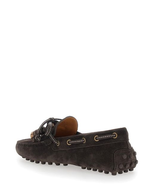 Tod's Black Loafers Suede Mocassin With Rounded Toe