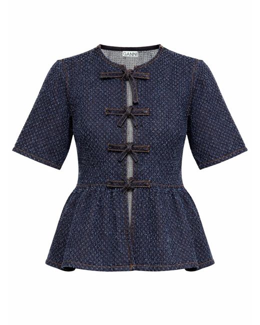 Ganni Blue Peplum Blouse Organic Cotton