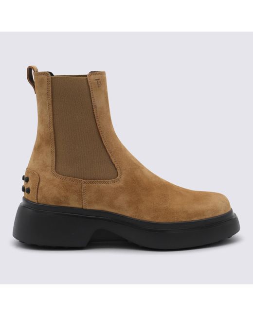 Tod's Brown Camel Suede And Leather Boots
