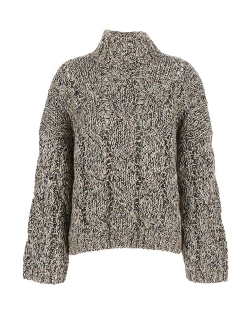 Brunello Cucinelli Gray Turtleneck Sweater With Braided Knit Detail