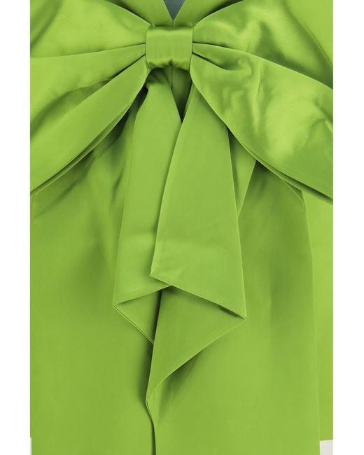 Self-Portrait Green Satin Dress With Back Bow
