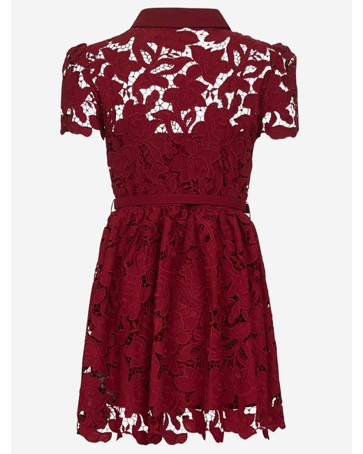 Self-Portrait Red Floral Lace Dress With Puff Sleeves