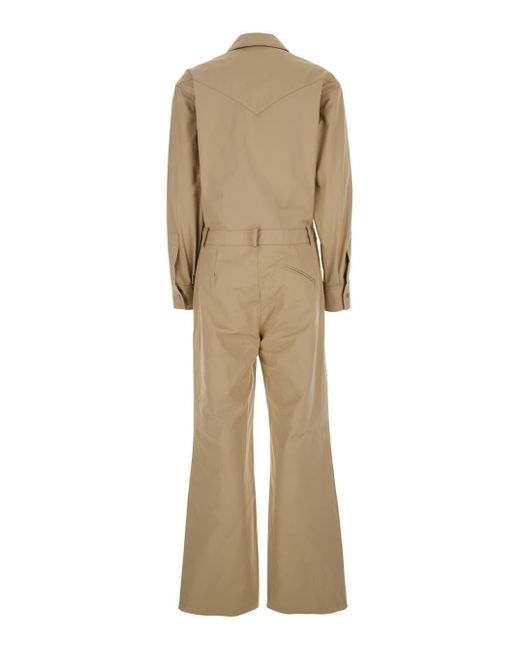 FEDERICA TOSI Natural Jumpsuit With Patch Pockets On The Chest And Belt Loops On The Waist