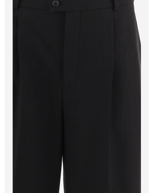 Saint Laurent Black Cropped Wool Trousers With Pleats