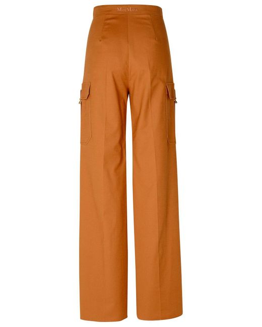 Max Mara Orange 'Edda' Cotton Blend Leather Cargo Pants