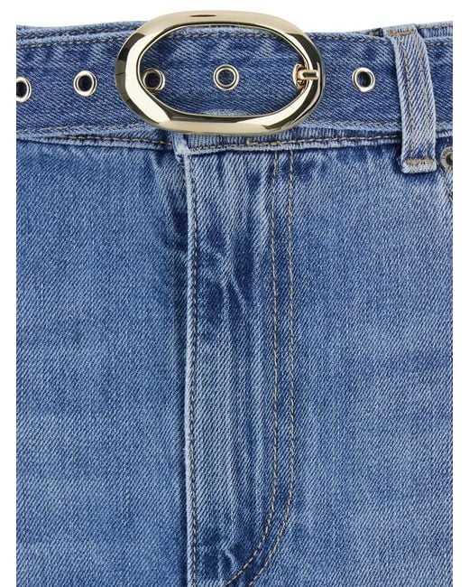 Twinset Blue Five-Pocket Design Jeans With Belt And Faded Effect