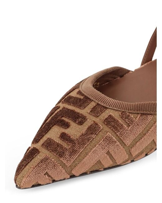 Fendi White Ff Jacquard Velvet Slingback Ballerinas