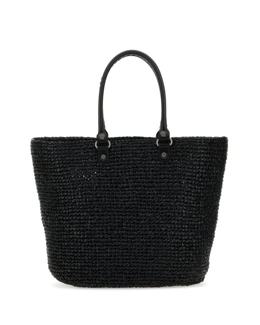 トートバッグ BALENCIAGA BLACK RAFFIA LARGE LE CAGOLE PANIER SHOPPING BAG Balenciaga Raffia Large Le Cagole Panier Shopping Bag in