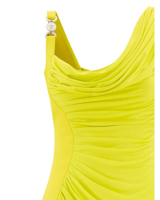 Versace Yellow Draped Mini Dress With Medusa 95 Detail