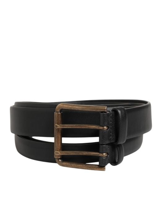 Dolce & Gabbana Black Double Strap Leather Brass Buckle Belt 100Lf for men