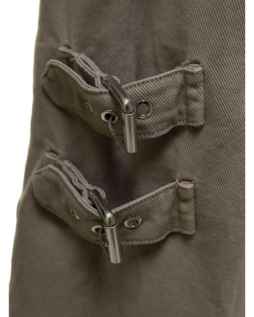 Blumarine Gray Beige Cargo Jeans With Buckle Detail In Cotton Denim