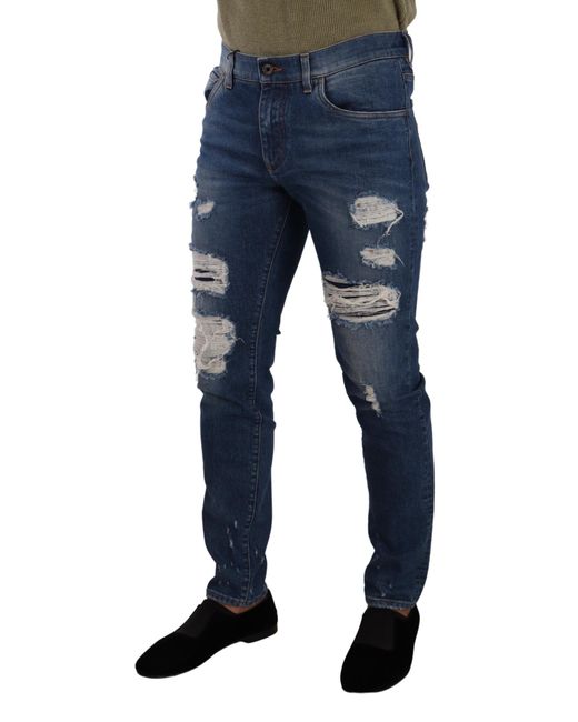 Dolce & Gabbana Blue Elegant Distressed Slim Fit Denim Jeans for men