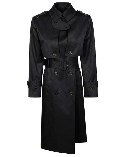 Elisabetta Franchi Black Double-Breasted Jacquard Trench Coat