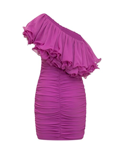 ROTATE BIRGER CHRISTENSEN Purple Chiffon Asymmetric Dress