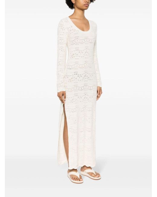 Mc2 Saint Barth White Open-knit Long Dress