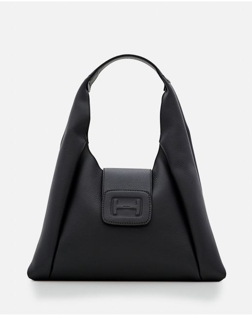 Hogan Black Medium Embossed Leather Hobo Bag