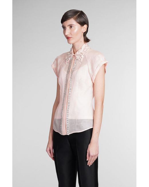 Zimmermann White Shirt In Rose-pink Linen
