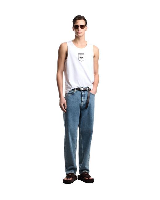 Emporio Armani Blue Top Cotton Tops for men