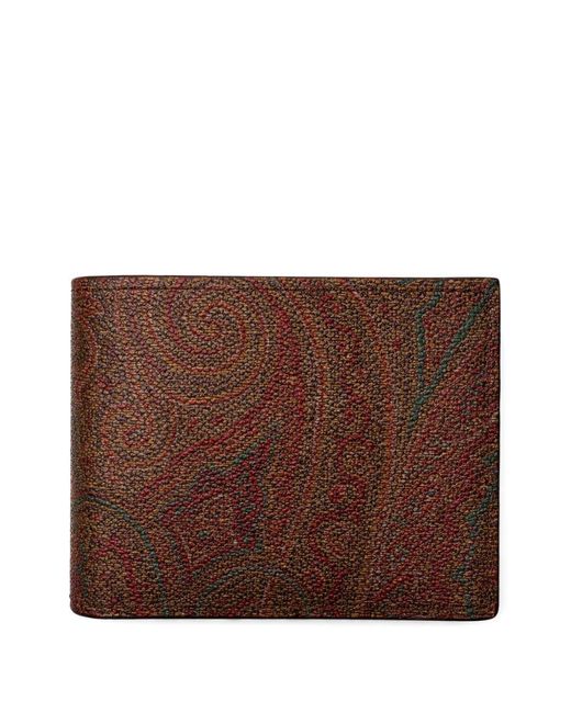 Etro Brown Paisley Jacquard Canvas Bifold Wallet With Paisley-Print Leather Interior for men