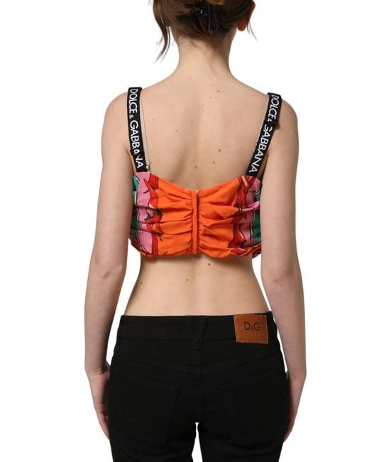 Dolce & Gabbana Green Silk Vegetable Print Cropped Top Elastane