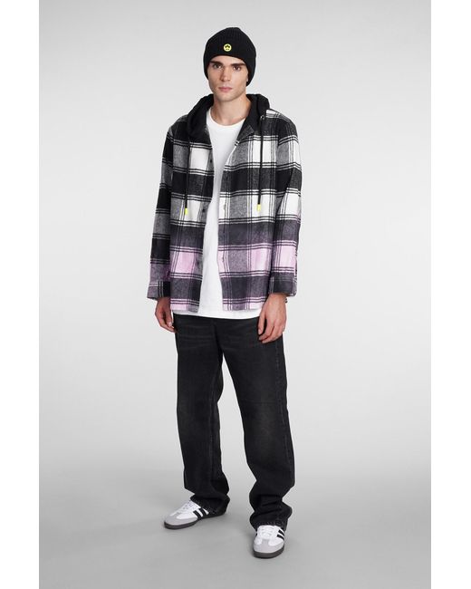 Barrow Gray Flannel Shirt With Hood And Checked Pattern for men