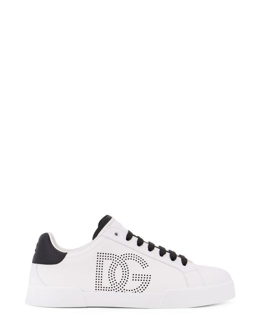 Dolce & Gabbana White Portofino Leather Low-Top Sneakers for men