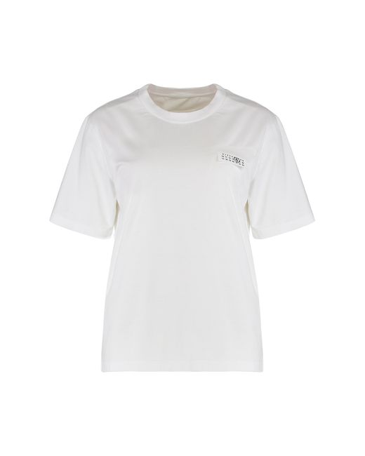 MM6 by Maison Margiela White T-Shirt Crew Neck Cotton T-Shirts & Jerseys