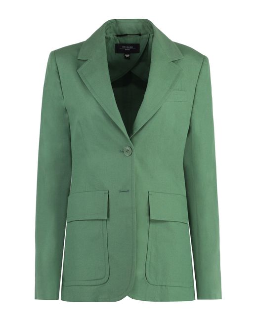Weekend by Maxmara Green Dattero Cotton-Linen Blend Jacket
