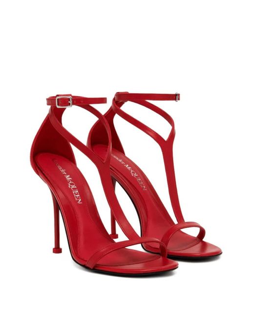 Alexander McQueen Red Leather Harness Heeled Sandals 90
