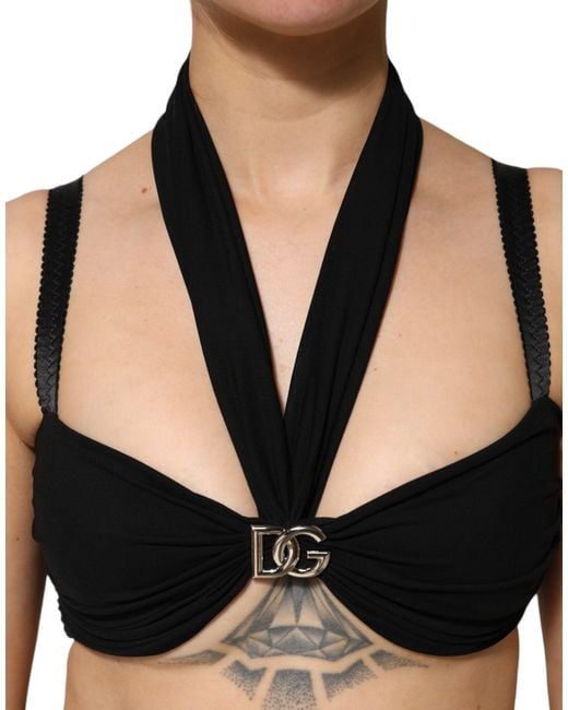 Dolce & Gabbana Black Halter Top Dg Logo Detail