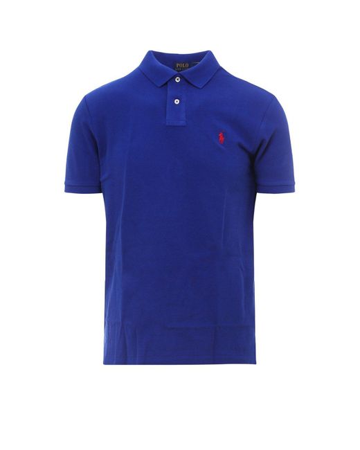 Ralph Lauren Blue Logo Embroidered Short-Sleeved Polo Shirt for men