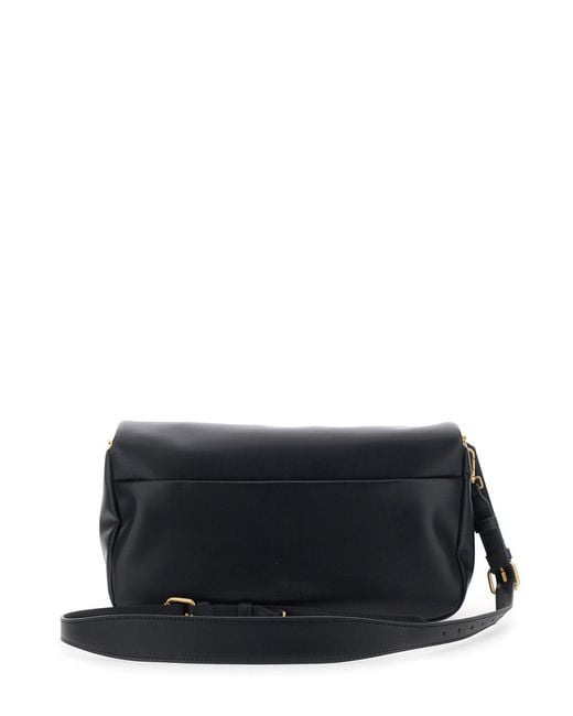 Pinko Black Shoulder Bag With Love Birds Plaque Leather