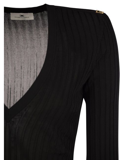 Elisabetta Franchi Black Viscose Knit Shirt With Logo Details