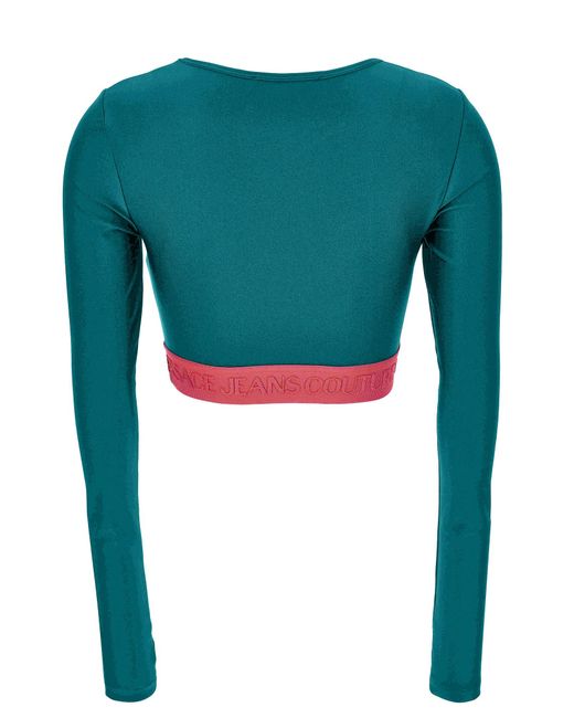 Versace Green Jeans Couture Crop Top With Long Sleeves