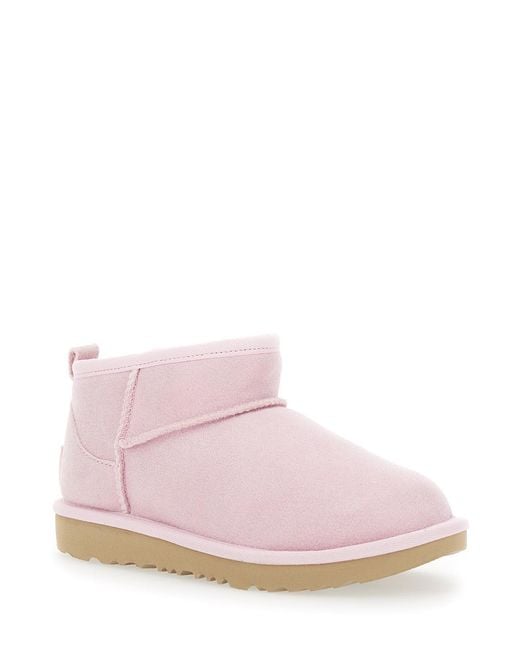 Ugg Pink Classic Ultra Mini Ankle Boots Leather