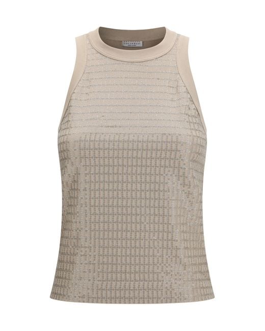 Brunello Cucinelli Gray Top Cotton With Luminous Embroidery Cotton; Elastane