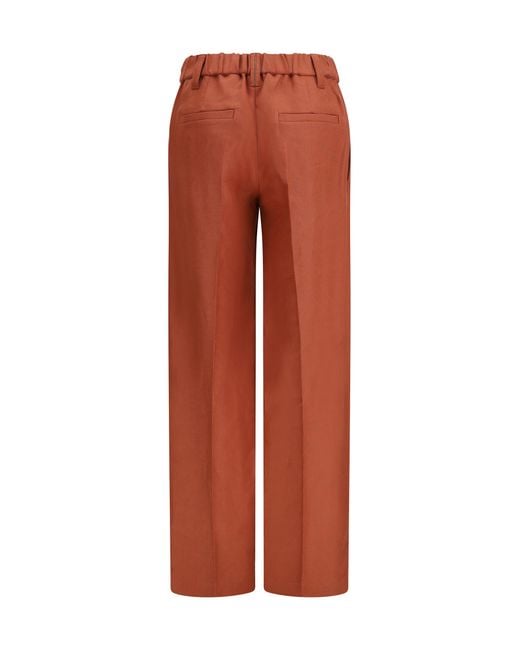 Brunello Cucinelli Orange Wide-Leg Pants Linen With Elastic Waistband And Belt Loops