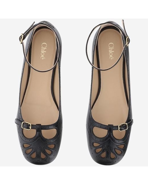 Chloé Black Mixed Leather Ballerina Flats